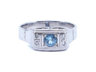 Ring blå sten & diamanter 18K vitguld Ø16¾