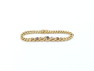 rmband med blå stenar och diamanter 4x ca0,1-0,03ct och blåa stenar, Guld 18K,  25,4g Längd 17cm Bredd 5mm