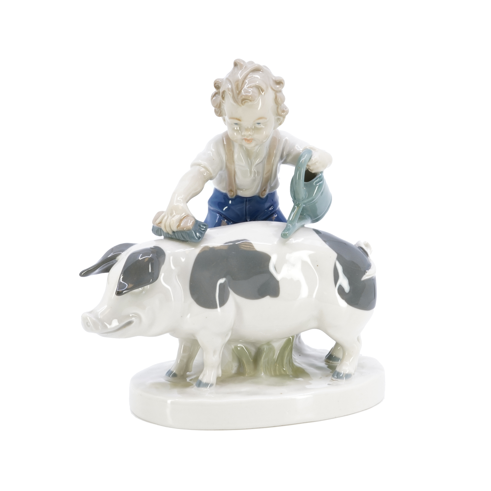 Porslinsfigurin - "Boy Washing Pig" GDR Gräfenthal