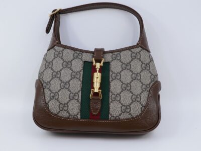 Gucci Jacke Mini med rem, dustbag, GG canvas med detaljer i brunt läder