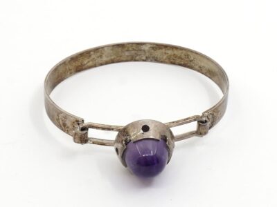 Armring Silver S830 20,7g Diameter 62cm med lila sten