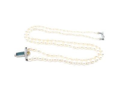 Pärlcollier Vitguld 18K med diamanter 66cm