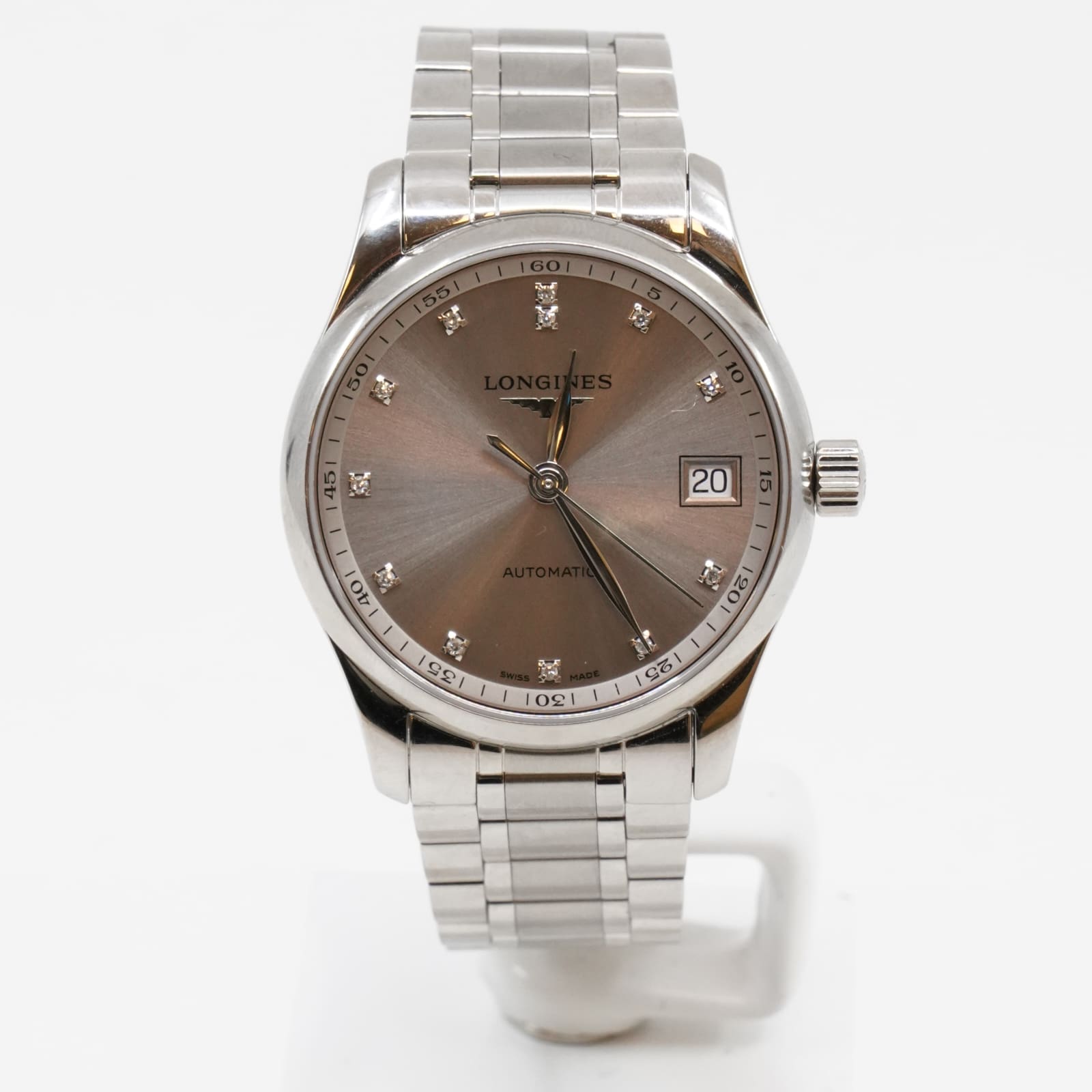 Armbandsur Longines, Master Collection Diamantindex, Stål, Boett 34mm Skelett-bakboett Automatisk Ref:L23574076 med diamantcertificat (VS-SI) samt warranty card i box.