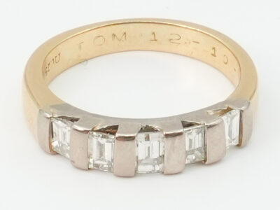 Ring Guld 18K 4,6g Ø16mm med baugetteslipade diamanter 5xca0,25ct
