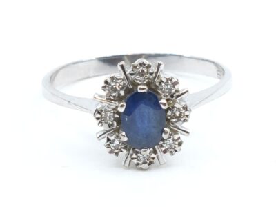 Ring Vitguld 14K Ø18 med sten och diamanter 8xca0,01ct