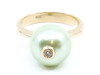 Ring Guld 14K Ø17,25 med diamanter 11x0,01ct och pärla