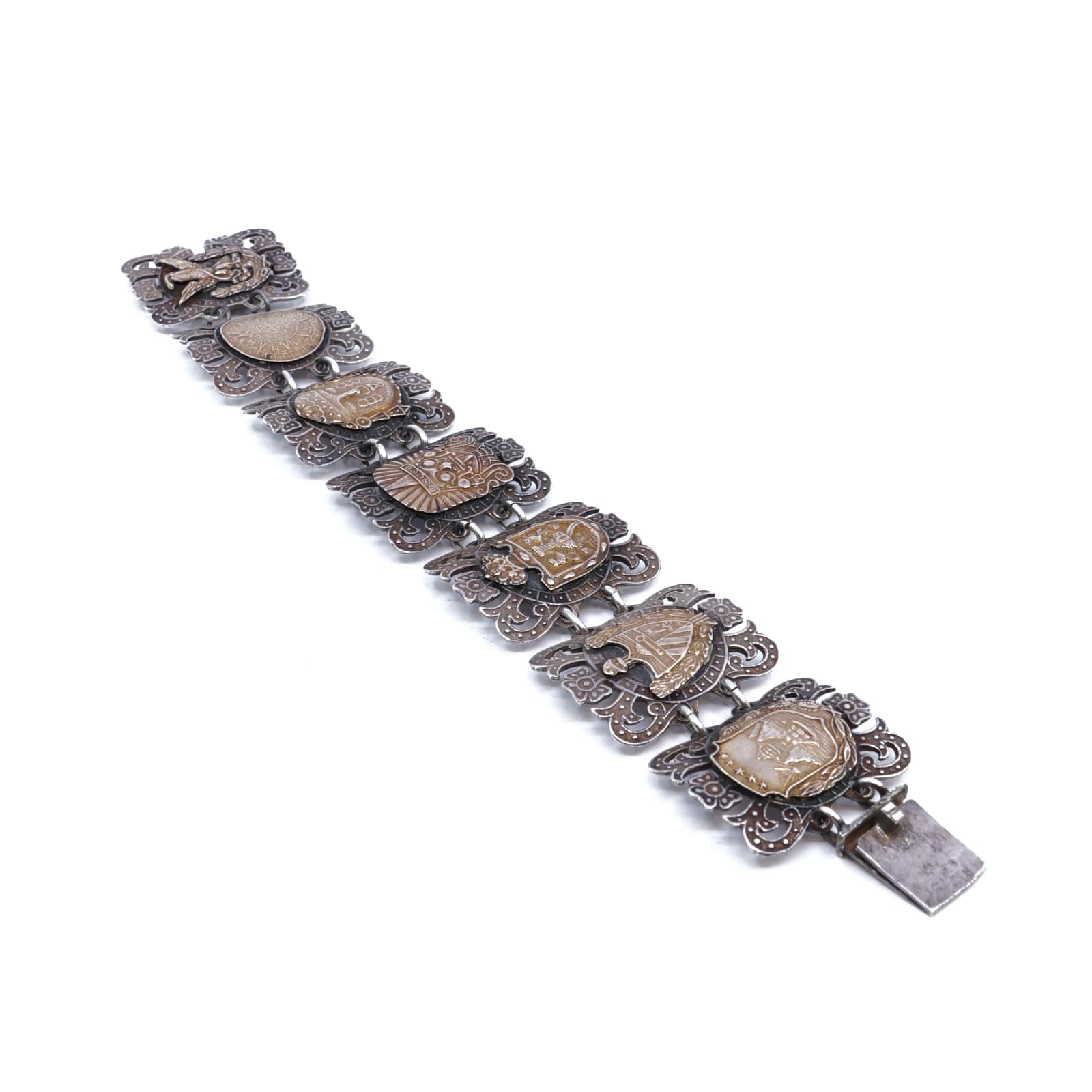 Armband med förgyllda plattor - Aztek/Mayasymboler (Mexiko) S925 18,5cm
