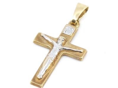 Hänge Krucifix tvåfärgat Guld 18K B 14mm H 27mm
