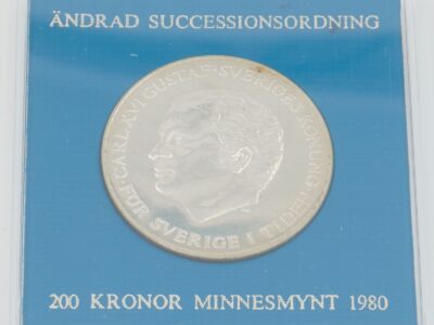 Minnesmynt Sverige 1980 200kr Silver S925 27g i ask 