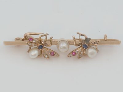 Brosch pärlor, stenar och rosenslipade diamanter Guld 14K 4,8g