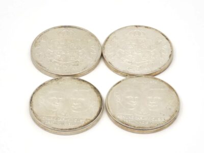 4 Mynt "50kr 19-Juni-1976 Konung Carl XVI Gustaf Drottning Silvia" S925 107,8g