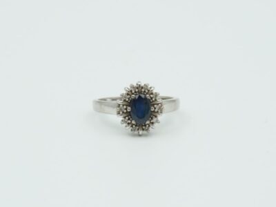 Carmoséring med blå sten och diamanter 18K 2,72g Ø14¾