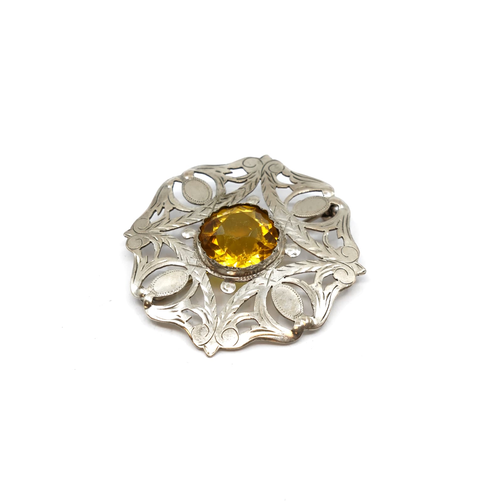 Brosch Silver S826 Med gul sten