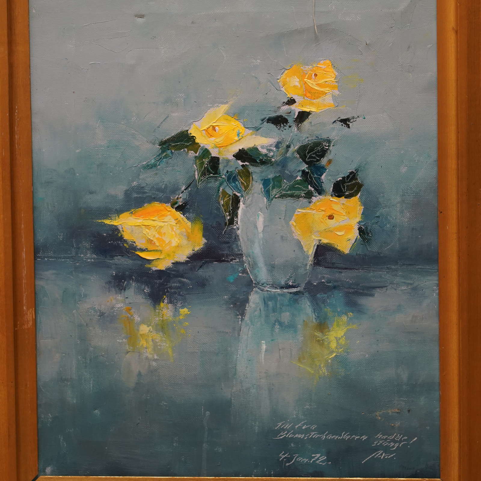 Tavla Axel Lind (Danmark/Sverige 1907-2011) Olja på duk motiv av gula rosor