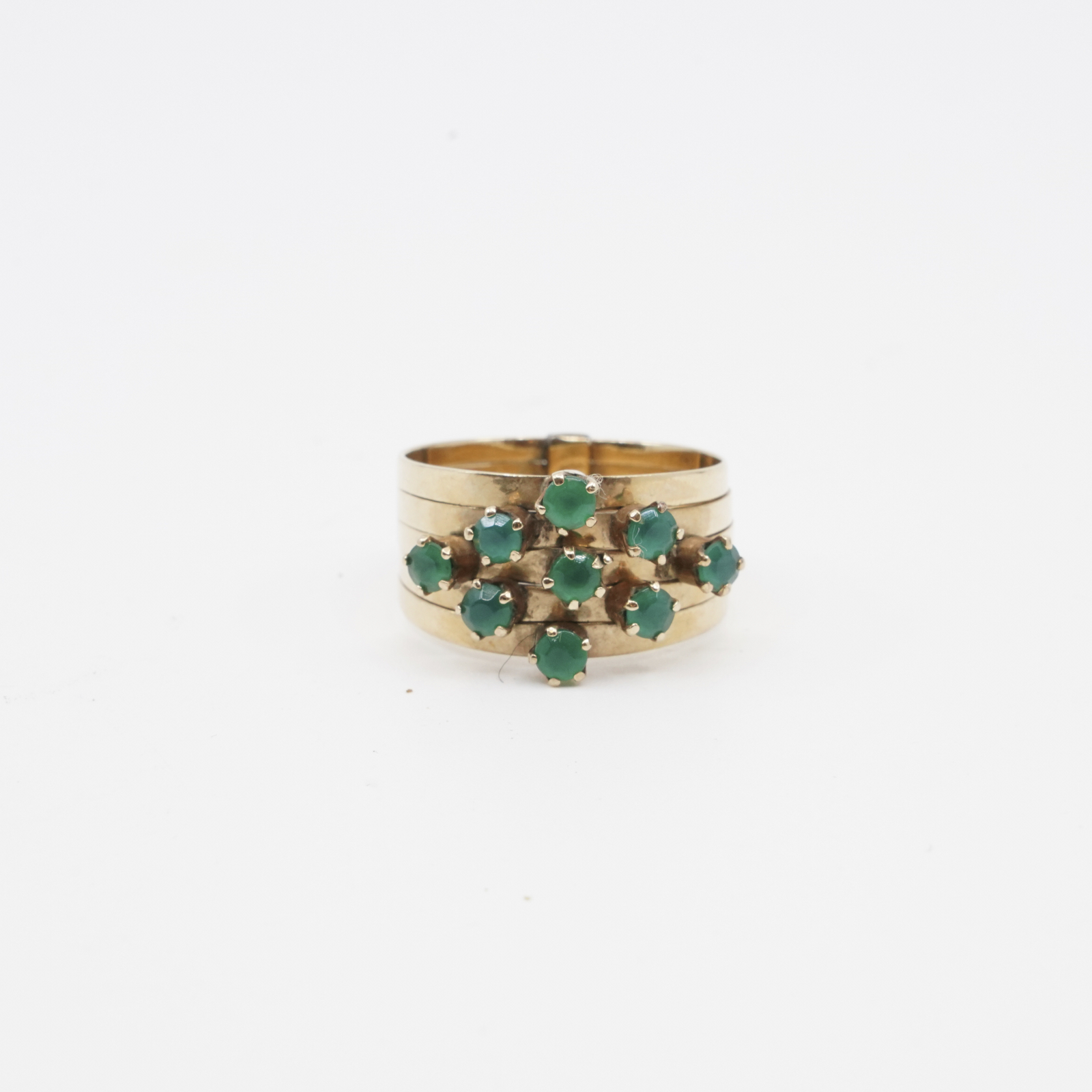 Ring med gröna stenar Guld 14K 4,4g Ø17¾