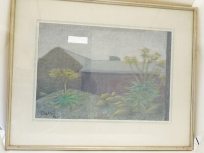 Målning krita "Stengaveln" otydlig signatur
