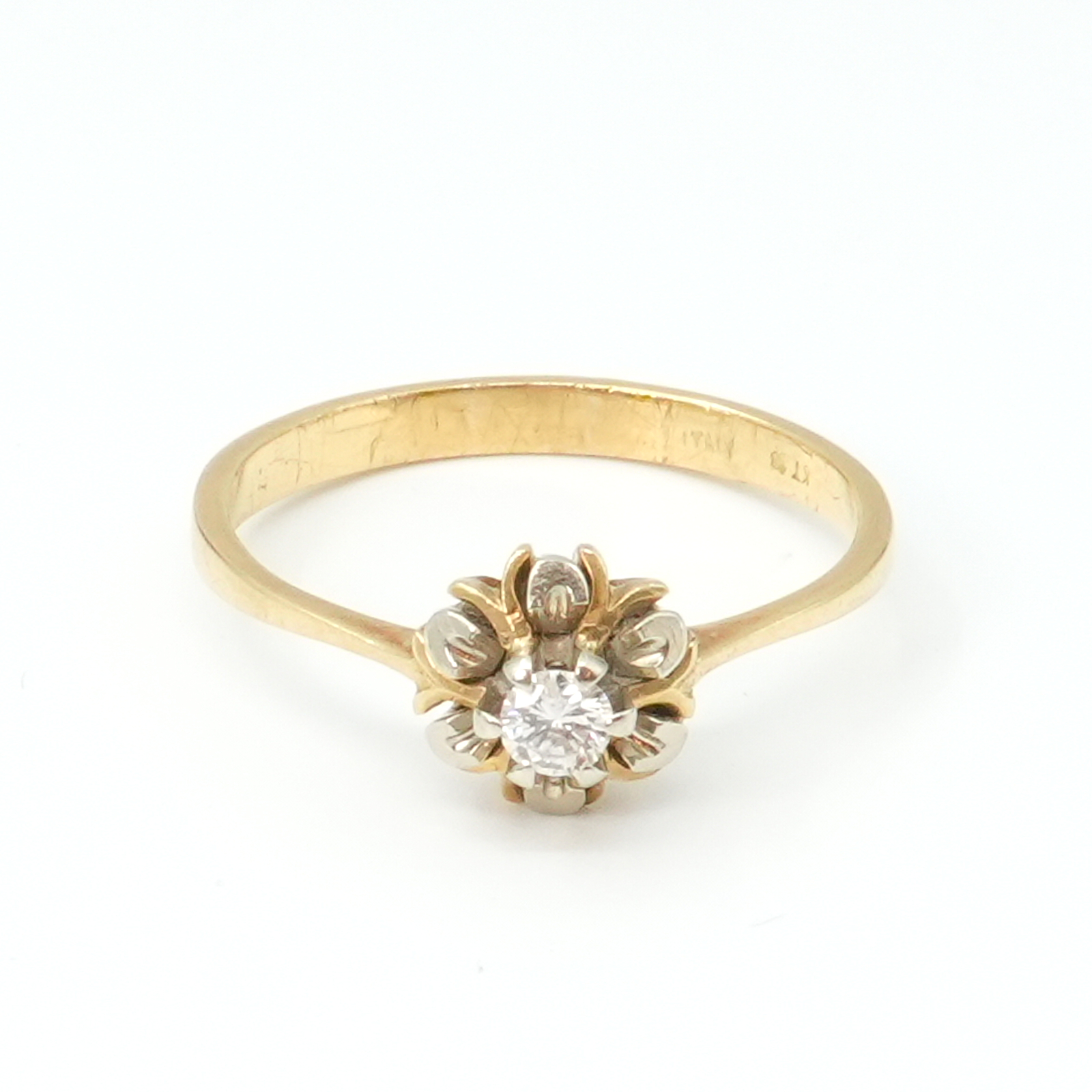 Ring Guld 18K 3,3g Ø19mm tvåfärgad med diamant 1xca0,12c