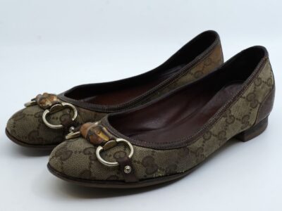Ballerinaskor Gucci "Monogram brown canvas pumps", storlek 36