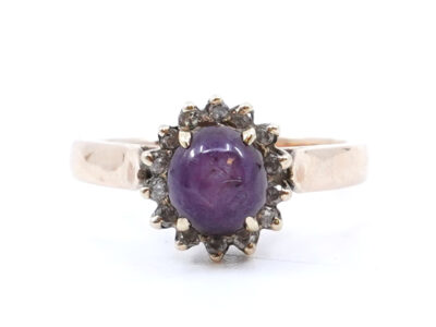 Ring med sten och diamanter 13xca0,01ct 14K 3,0g Ø15,5