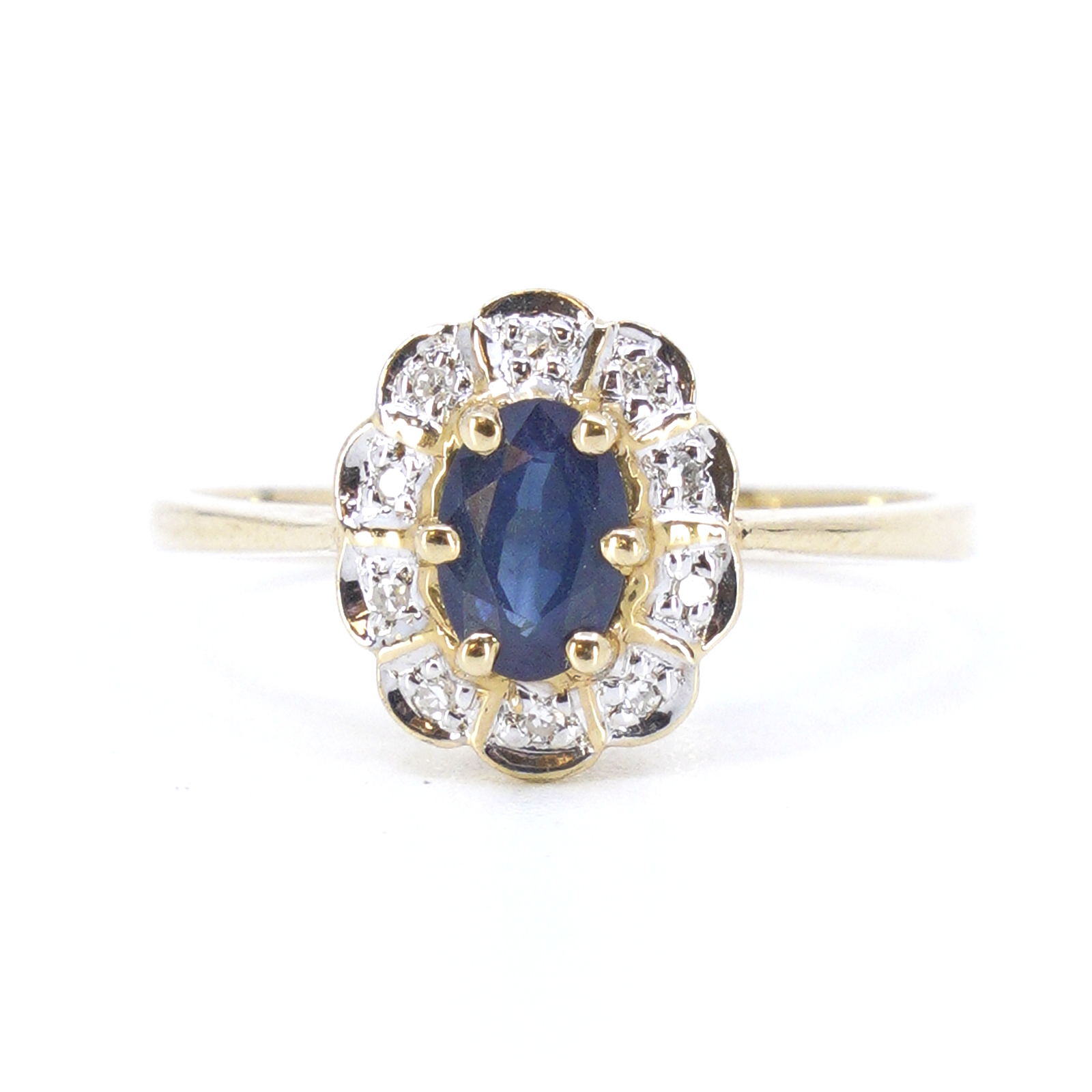 Carmoséring med diamanter & blå safir