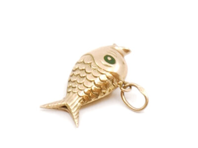 Hänge Fisk med grön emalj Guld 18K 1,26g