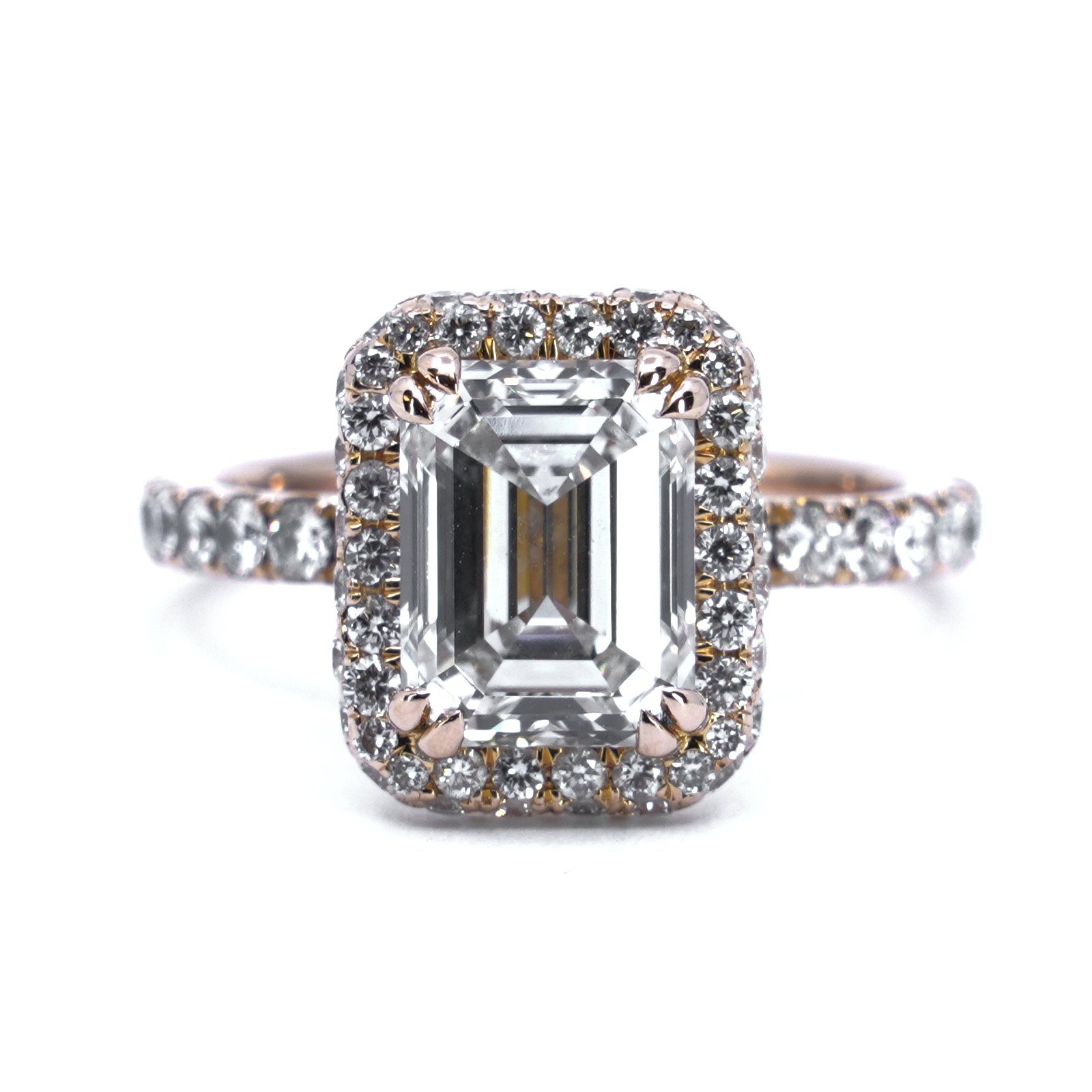 Haloring 18K roséguld med diamant 2,51 ct (F/VS1) Smaragdslipad Ø16¼