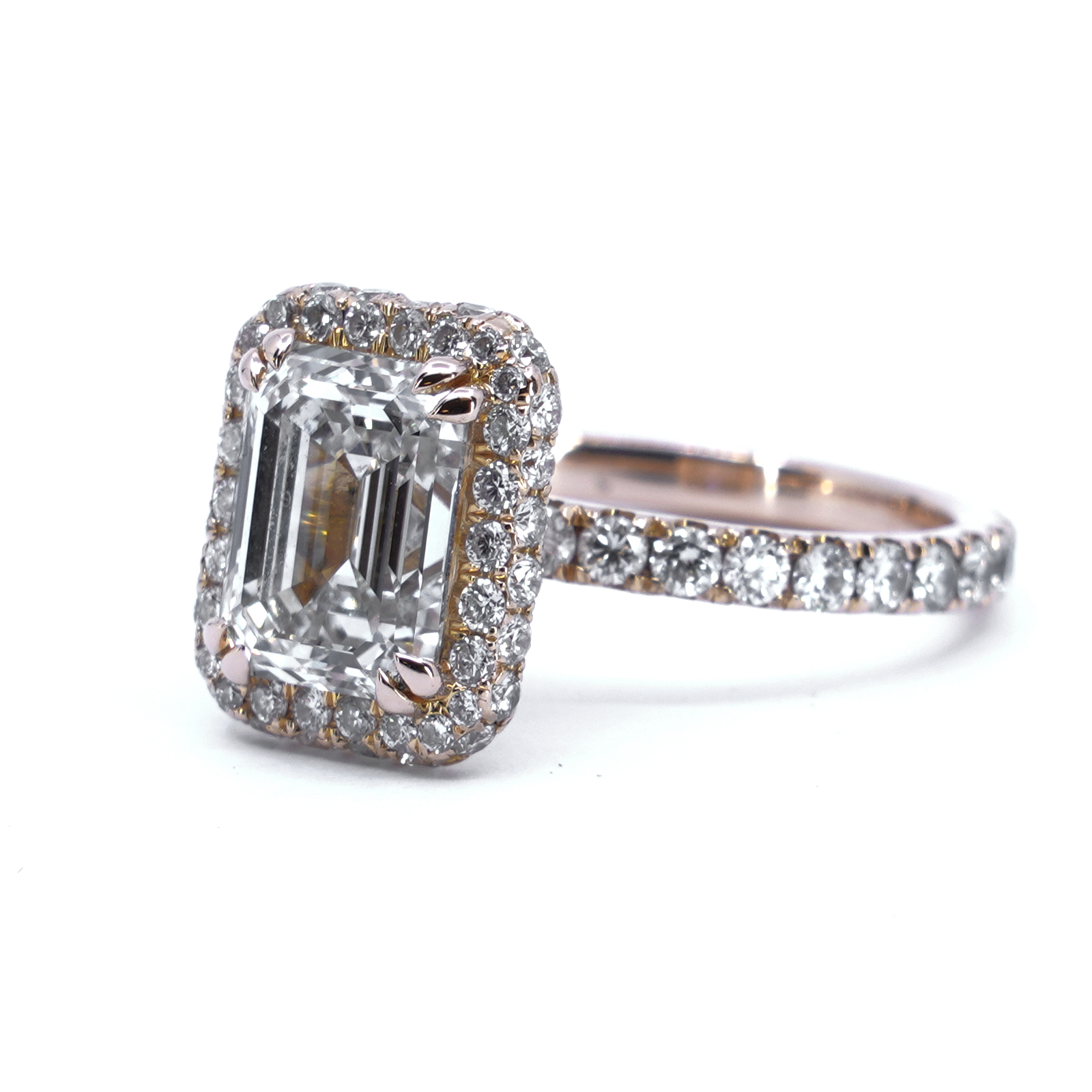 Haloring 18K roséguld med diamant 2,51 ct (F/VS1) Smaragdslipad Ø16¼