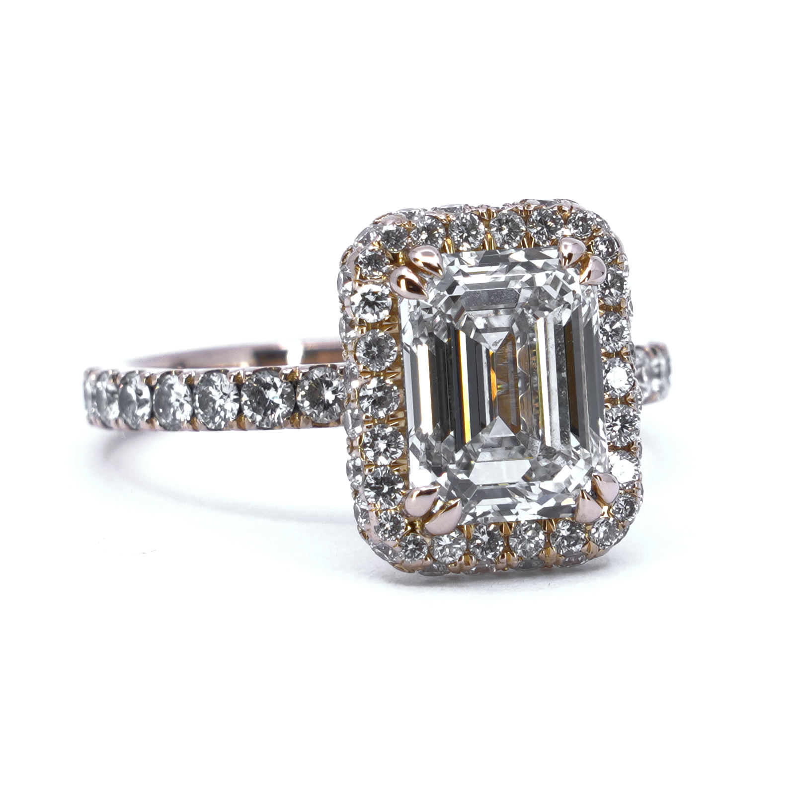 Haloring 18K roséguld med diamant 2,51 ct (F/VS1) Smaragdslipad Ø16¼