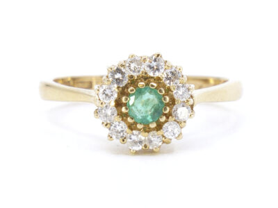 Carmoséring med diamanter 12x totalt ca 0,36ct & grön sten - Gravyr