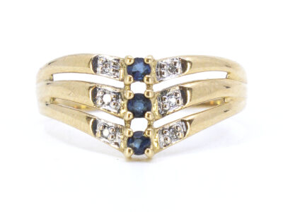 Ring med diamanter 6x ca 0,001ct & blåa stenar