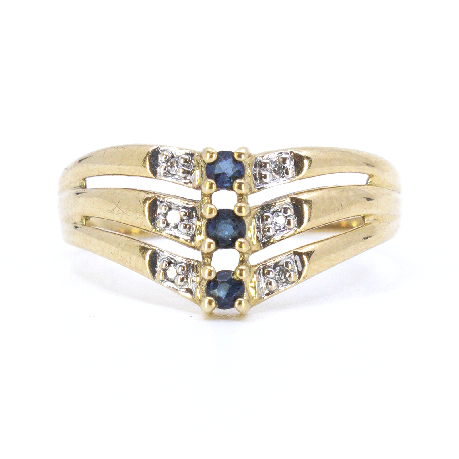 Ring med diamanter 6x ca 0,001ct & blåa stenar