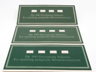 20 st silverminiatyrer, ”De 100 förnämsta bilarna”, 1975, Franklin Mint Silver S925 32g i förvaringsetui