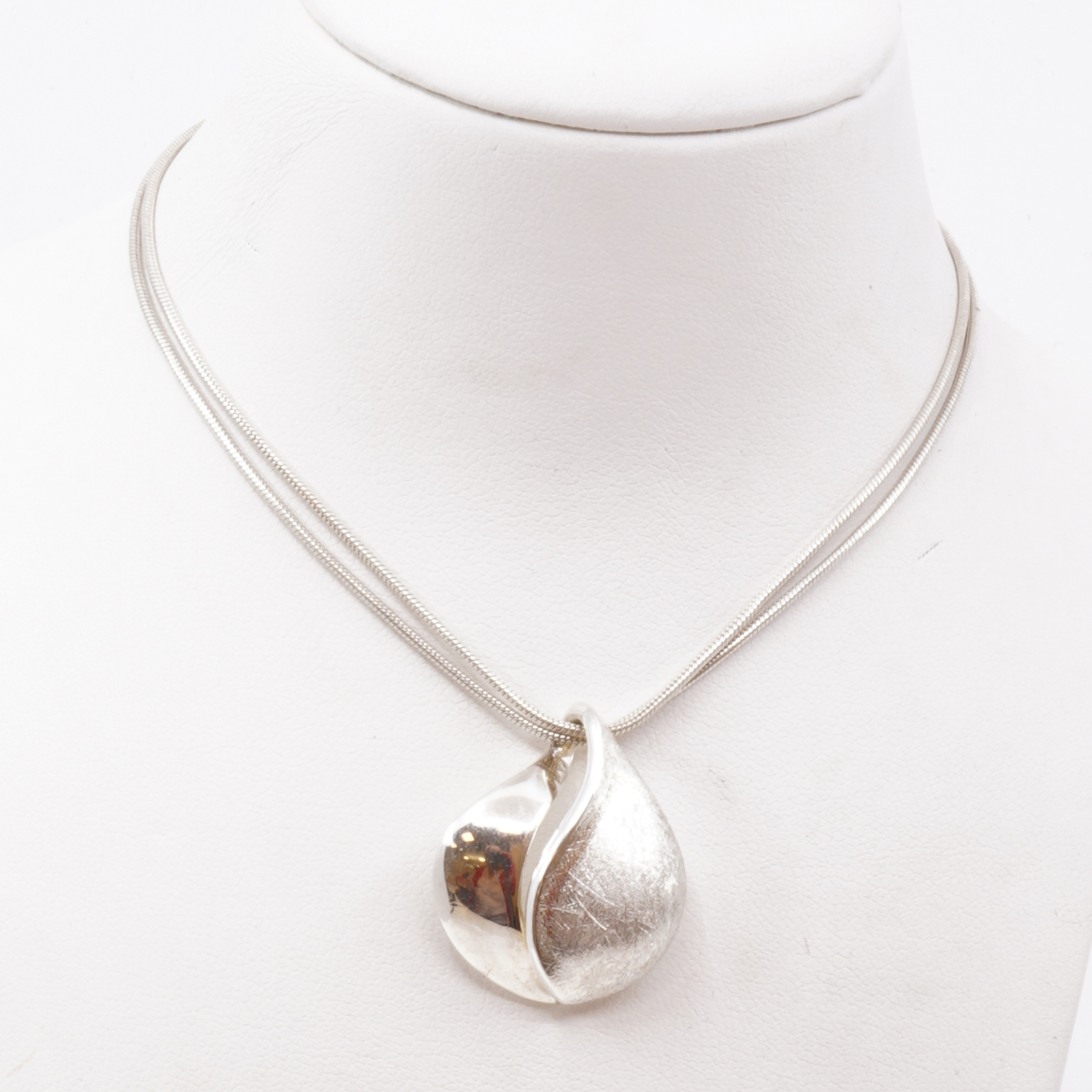 Collier dubbla Ormlänkar med hänge Hjärta S925 43,5-46,5cm