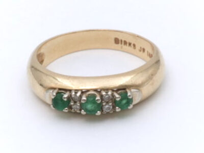 Ring med gröna stenar & diamanter 14K Ø16½