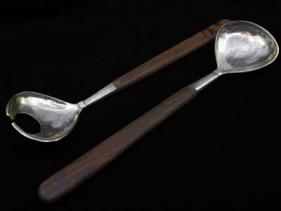 Salladsbestick i par sterlingsilver med skaft i trä - S925