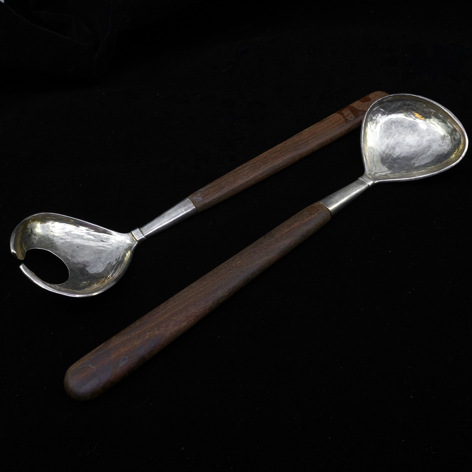 Salladsbestick i par sterlingsilver med skaft i trä - S925
