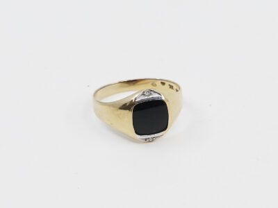 Ring Guld 18K med svart sten och diamanter Ø17,5